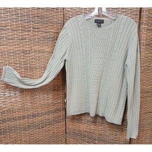 Van Heusen Women Sage Green Large Ribbed Sweater Cable Knit 100% Cotten